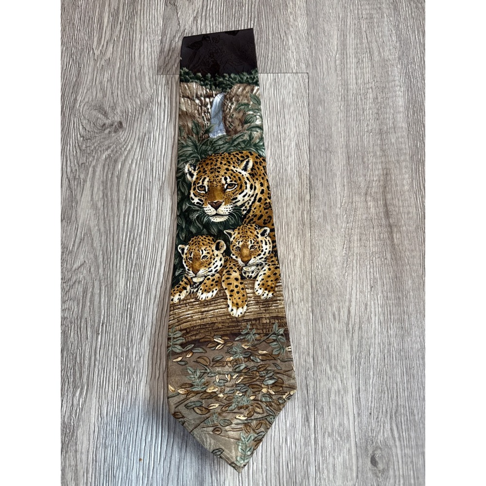 Marc Dennis Jaguar Jungle Mens 100% Silk‎ Tie Endangered Species Print